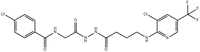 4-CHLORO-N-(2-[2-(4-([3-CHLORO-5-(TRIFLUOROMETHYL)-2-PYRIDINYL]AMINO)BUTANOYL)HYDRAZINO]-2-OXOETHYL)BENZENECARBOXAMIDE Struktur