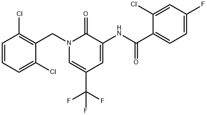 2-CHLORO-N-[1-(2,6-DICHLOROBENZYL)-2-OXO-5-(TRIFLUOROMETHYL)-1,2-DIHYDRO-3-PYRIDINYL]-4-FLUOROBENZENECARBOXAMIDE Struktur