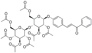 3-(ACETYLOXY)-6-[(ACETYLOXY)METHYL]-2-[4-(3-OXO-3-PHENYLPROP-1-ENYL)PHENOXY ]-5-((3,4,5-TRI(ACETYLOXY)-6-[(ACETYLOXY)METHYL]TETRAHYDRO-2H-PYRAN-2-YL)OX Y)TETRAHYDRO-2H-PYRAN-4-YL ACETATE Struktur