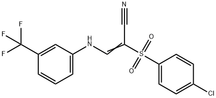 2-((4-CHLOROPHENYL)SULFONYL)-3-((3-(TRIFLUOROMETHYL)PHENYL)AMINO)PROP-2-ENENITRILE Struktur