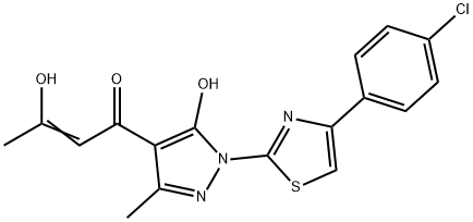 1-(1-[4-(4-CHLOROPHENYL)-1,3-THIAZOL-2-YL]-5-HYDROXY-3-METHYL-1H-PYRAZOL-4-YL)-3-HYDROXY-2-BUTEN-1-ONE Struktur