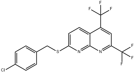 5,7-BIS(TRIFLUOROMETHYL)[1,8]NAPHTHYRIDIN-2-YL 4-CHLOROBENZYL SULFIDE Struktur