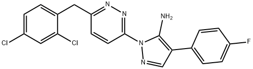 1-[6-(2,4-DICHLOROBENZYL)-3-PYRIDAZINYL]-4-(4-FLUOROPHENYL)-1H-PYRAZOL-5-AMINE Struktur