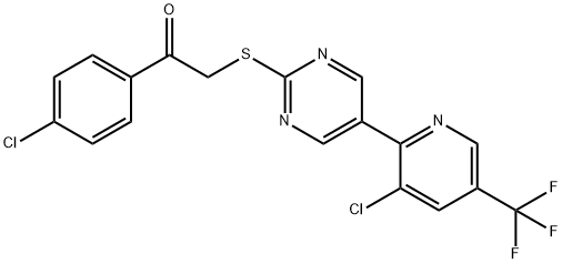 1-(4-CHLOROPHENYL)-2-((5-[3-CHLORO-5-(TRIFLUOROMETHYL)-2-PYRIDINYL]-2-PYRIMIDINYL)SULFANYL)-1-ETHANONE Struktur