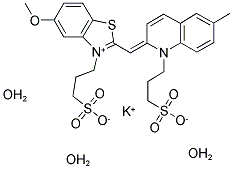 5-METHOXY-3-(3-SULFOPROPYL)-2-[(1-6-METHYL-(3-SULFOPROPYL)-2(1H)-QUINOLYLIDENE)METHYL]BENZOTHIAZOLIUM INNER SALT POTASSIUM SALT TRIHYDRATE Struktur