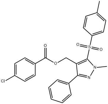 (1-METHYL-5-[(4-METHYLPHENYL)SULFONYL]-3-PHENYL-1H-PYRAZOL-4-YL)METHYL 4-CHLOROBENZENECARBOXYLATE Struktur