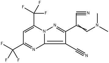 2-[1-CYANO-2-(DIMETHYLAMINO)VINYL]-5,7-BIS(TRIFLUOROMETHYL)PYRAZOLO[1,5-A]PYRIMIDINE-3-CARBONITRILE Struktur