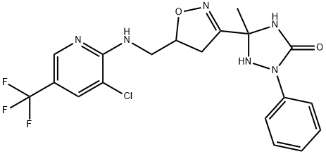 5-[5-(([3-CHLORO-5-(TRIFLUOROMETHYL)-2-PYRIDINYL]AMINO)METHYL)-4,5-DIHYDRO-3-ISOXAZOLYL]-5-METHYL-2-PHENYL-1,2,4-TRIAZOLAN-3-ONE Struktur