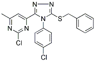 4-[5-(BENZYLTHIO)-4-(4-CHLOROPHENYL)-4H-1,2,4-TRIAZOL-3-YL]-2-CHLORO-6-METHYLPYRIMIDINE Struktur