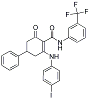 (6-((4-IODOPHENYL)AMINO)-2-OXO-4-PHENYLCYCLOHEX-1-ENYL)-N-(3-(TRIFLUOROMETHYL)PHENYL)FORMAMIDE Struktur