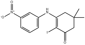 2-IODO-5,5-DIMETHYL-3-((3-NITROPHENYL)AMINO)CYCLOHEX-2-EN-1-ONE Struktur