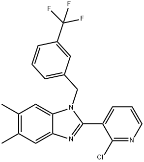 2-(2-CHLORO-3-PYRIDINYL)-5,6-DIMETHYL-1-[3-(TRIFLUOROMETHYL)BENZYL]-1H-1,3-BENZIMIDAZOLE Struktur