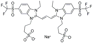 2-(3-(1-ETHYL-3-(3-SULFOPROPYL)-5-(TRIFLUOROMETHYLSULFONYL)-1,3-DIHYDRO-2H-BENZIMIDAZOL-2-YLIDENE)-1-PROPENYL)-1-ETHYL-3-(3-SULFOPROPYL)-5-(TRIFLUOROMETHYLSULFONYL)-1H-BENZIMIDAZOLIUM NA+ Struktur