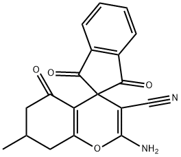 2-AMINO-7-METHYL-5,11,13-TRIOXOSPIRO[4,6,7,8-TETRAHYDRO2H-CHROMENE-4,2'-INDANE]-3-CARBONITRILE Struktur