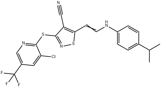 3-([3-CHLORO-5-(TRIFLUOROMETHYL)-2-PYRIDINYL]SULFANYL)-5-[2-(4-ISOPROPYLANILINO)VINYL]-4-ISOTHIAZOLECARBONITRILE Struktur