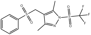 (3,5-DIMETHYL-1-[(TRIFLUOROMETHYL)SULFONYL]-1H-PYRAZOL-4-YL)METHYL PHENYL SULFONE Struktur