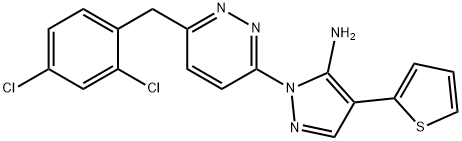 1-[6-(2,4-DICHLOROBENZYL)-3-PYRIDAZINYL]-4-(2-THIENYL)-1H-PYRAZOL-5-AMINE Struktur