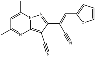 2-[1-CYANO-2-(2-FURYL)VINYL]-5,7-DIMETHYLPYRAZOLO[1,5-A]PYRIMIDINE-3-CARBONITRILE Struktur