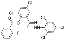 2,4-DICHLORO-6-[2-(2,4,6-TRICHLOROPHENYL)ETHANHYDRAZONOYL]PHENYL 2-FLUOROBENZOATE Struktur