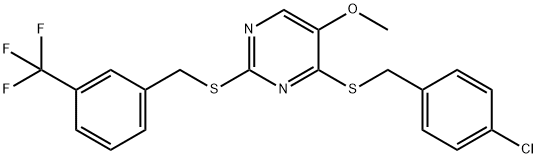 4-[(4-CHLOROBENZYL)SULFANYL]-2-([3-(TRIFLUOROMETHYL)BENZYL]SULFANYL)-5-PYRIMIDINYL METHYL ETHER Struktur