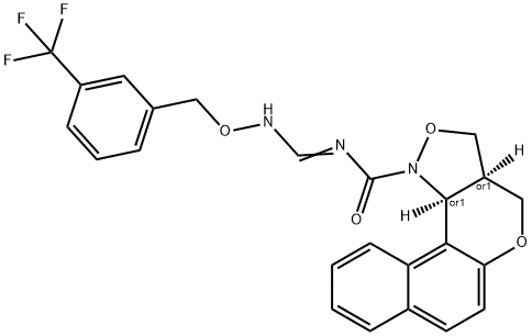 N-[(([3-(TRIFLUOROMETHYL)BENZYL]OXY)AMINO)METHYLENE]-3A,11C-DIHYDRO-3H-BENZO[5,6]CHROMENO[4,3-C]ISOXAZOLE-1(4H)-CARBOXAMIDE Struktur