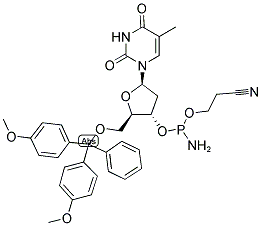 5'DIMETHOXYTRITYL T BETA-CYANOETHYL PHOSPHORAMIDITE Struktur