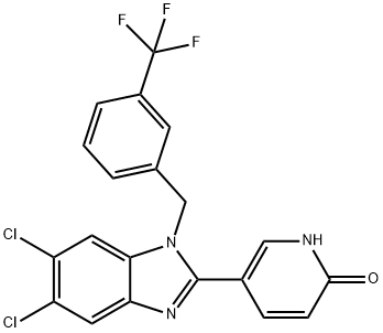 5-(5,6-DICHLORO-1-[3-(TRIFLUOROMETHYL)BENZYL]-1H-1,3-BENZIMIDAZOL-2-YL)-2(1H)-PYRIDINONE Struktur