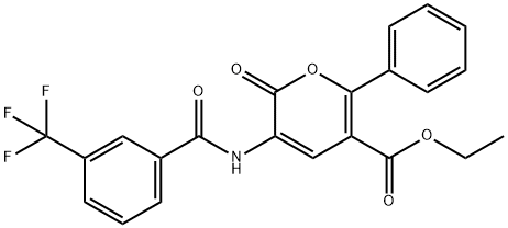 ETHYL 2-OXO-6-PHENYL-3-([3-(TRIFLUOROMETHYL)BENZOYL]AMINO)-2H-PYRAN-5-CARBOXYLATE Struktur