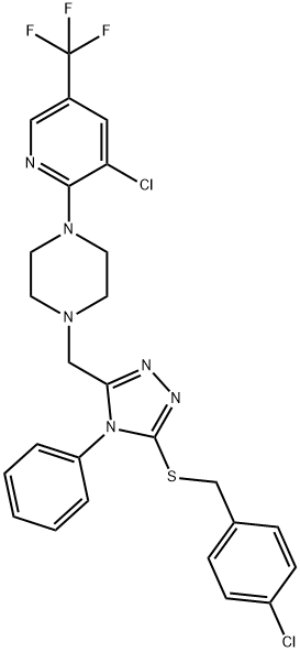 1-((5-[(4-CHLOROBENZYL)SULFANYL]-4-PHENYL-4H-1,2,4-TRIAZOL-3-YL)METHYL)-4-[3-CHLORO-5-(TRIFLUOROMETHYL)-2-PYRIDINYL]PIPERAZINE Struktur