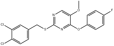 2-[(3,4-DICHLOROBENZYL)SULFANYL]-4-(4-FLUOROPHENOXY)-5-METHOXYPYRIMIDINE Struktur