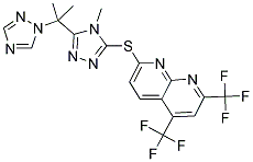 5,7-BIS(TRIFLUOROMETHYL)[1,8]NAPHTHYRIDIN-2-YL 4-METHYL-5-[1-METHYL-1-(1H-1,2,4-TRIAZOL-1-YL)ETHYL]-4H-1,2,4-TRIAZOL-3-YL SULFIDE Struktur