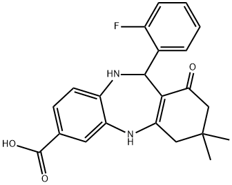 2,9-DIAZA-10-(2-FLUOROPHENYL)-14,14-DIMETHYL-12-OXOTRICYCLO[9.4.0.0(3,8)]PENTADECA-1(11),3(4),5,7-TETRAENE-5-CARBOXYLIC ACID Struktur