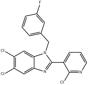 5,6-DICHLORO-2-(2-CHLORO-3-PYRIDINYL)-1-(3-FLUOROBENZYL)-1H-1,3-BENZIMIDAZOLE Struktur