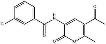 N-(5-ACETYL-6-METHYL-2-OXO-2H-PYRAN-3-YL)-3-CHLOROBENZENECARBOXAMIDE Struktur