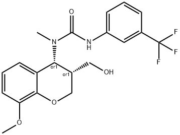 N-[3-(HYDROXYMETHYL)-8-METHOXY-3,4-DIHYDRO-2H-CHROMEN-4-YL]-N-METHYL-N'-[3-(TRIFLUOROMETHYL)PHENYL]UREA Struktur