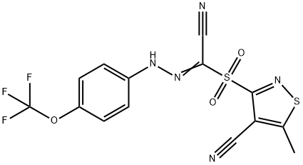 3-((CYANO-2-[4-(TRIFLUOROMETHOXY)PHENYL]CARBOHYDRAZONOYL)SULFONYL)-5-METHYL-4-ISOTHIAZOLECARBONITRILE Struktur