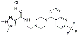 1,5-DIMETHYL-N-(2-(4-[2-(TRIFLUOROMETHYL)-1,6-NAPHTHYRIDIN-5-YL]PIPERAZIN-1-YL)ETHYL)-1H-PYRAZOLE-3-CARBOXAMIDE HYDROCHLORIDE Struktur