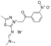 2-{[(DIMETHYLAMINO)METHYLIDENE]AMINO}-5-METHYL-3-[2-(3-NITROPHENYL)-2-OXOET HYL]-1,3,4-THIADIAZOL-3-IUM BROMIDE Struktur