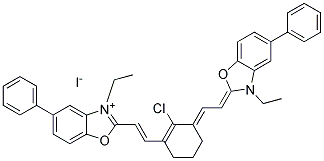 2-[(E)-2-(2-CHLORO-3-((E)-2-[3-ETHYL-5-PHENYL-1,3-BENZOXAZOL-2(3H)-YLIDENE]ETHYLIDENE)-1-CYCLOHEXEN-1-YL)ETHENYL]-3-ETHYL-5-PHENYL-1,3-BENZOXAZOL-3-IUM IODIDE Struktur