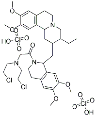 2-[di(2-chloroethyl)amino]-1-{1-[(3-ethyl-9,10-dimethoxy-1,3,4,6,7,11b-hexahydro-2H-pyrido[2,1-a]isoquinolin-2-yl)methyl]-6,7-dimethoxy-1,2,3,4-tetrahydro-2-isoquinolinyl}-1-ethanone diperchlorate Struktur