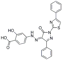 2-HYDROXY-4-(N'-[5-OXO-3-PHENYL-1-(4-PHENYL-THIAZOL-2-YL)-1,5-DIHYDRO-PYRAZOL-4-YLIDENE]-HYDRAZINO)-BENZOIC ACID Struktur