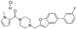 1-([5-(3-FLUOROPHENYL)-1-BENZOFURAN-2-YL]METHYL)-4-[(1-METHYL-1H-PYRROL-2-YL)CARBONYL]PIPERAZINE HYDROCHLORIDE Struktur