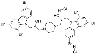 1-{4-[2-hydroxy-3-(1,3,6-tribromo-9H-carbazol-9-yl)propyl]piperazino}-3-(1,3,6-tribromo-9H-carbazol-9-yl)propan-2-ol dihydrochloride Struktur