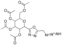 1-[(5-{3,4,5-tri(acetyloxy)-6-[(acetyloxy)methyl]tetrahydro-2H-pyran-2-yl}-1,3,4-oxadiazol-2-yl)methyl]triaza-1,2-dien-2-ium Struktur