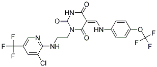 1-(2-((3-Chloro-5-(trifluoromethyl)-2-pyridinyl)amino)ethyl)-5-((4-(trifluoromethoxy)anilino)methylene)-2,4,6(1H,3H,5H)-pyrimidinetrione Struktur