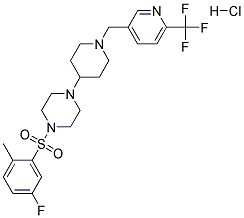 1-[(5-FLUORO-2-METHYLPHENYL)SULFONYL]-4-(1-([6-(TRIFLUOROMETHYL)PYRIDIN-3-YL]METHYL)PIPERIDIN-4-YL)PIPERAZINE HYDROCHLORIDE Struktur