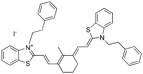 2-[(E)-2-(2-METHYL-3-((E)-2-[3-PHENETHYL-1,3-BENZOTHIAZOL-2(3H)-YLIDENE]ETHYLIDENE)-1-CYCLOHEXEN-1-YL)ETHENYL]-3-PHENETHYL-1,3-BENZOTHIAZOL-3-IUM IODIDE Struktur