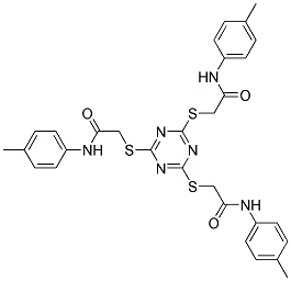 2-((4,6-Bis((2-oxo-2-(4-toluidino)ethyl)sulfanyl)-1,3,5-triazin-2-yl)sulfanyl)-N-(4-methylphenyl)acetamide Struktur