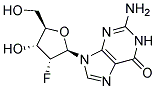 2-Amino-9-((2R,3R,4R,5R)-3-fluoro-4-hydroxy-5-hydroxymethyl-tetrahydro-furan-2-yl)-1,9-dihydro-purin-6-one Struktur