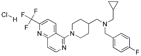 1-CYCLOPROPYL-N-(4-FLUOROBENZYL)-N-((1-[2-(TRIFLUOROMETHYL)-1,6-NAPHTHYRIDIN-5-YL]PIPERIDIN-4-YL)METHYL)METHANAMINE HYDROCHLORIDE Struktur